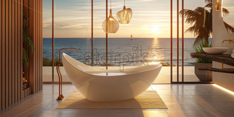 A bath tube sunset sea view - Starpik