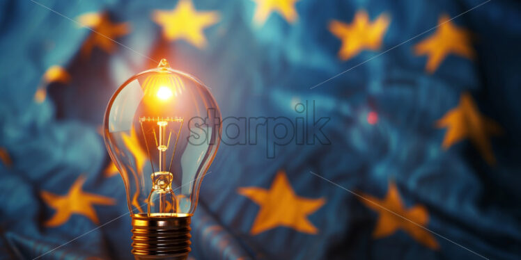 A bulb and european flag on background idea concept - Starpik