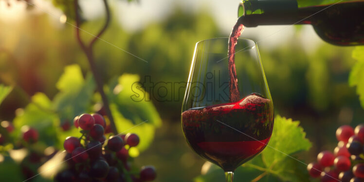 A glass of red wine in vineyard - Starpik