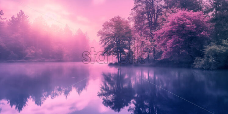 A serene view of the lake in purple sunset colours - Starpik