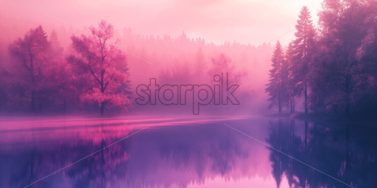 A serene view of the lake in purple sunset colours - Starpik