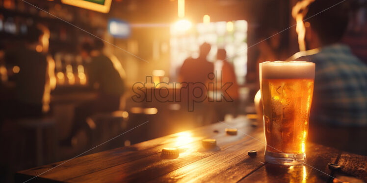 Beer in the pub friends drinking, happy together  - Starpik