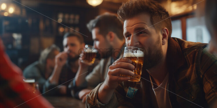 Beer in the pub friends drinking, happy together  - Starpik