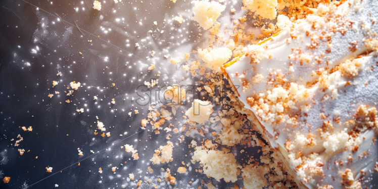 Cake crumbles on the table top view - Starpik