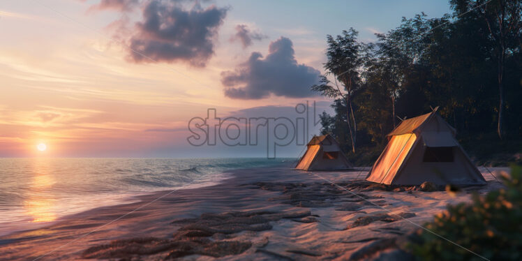 Camping on a beach at sunset - Starpik