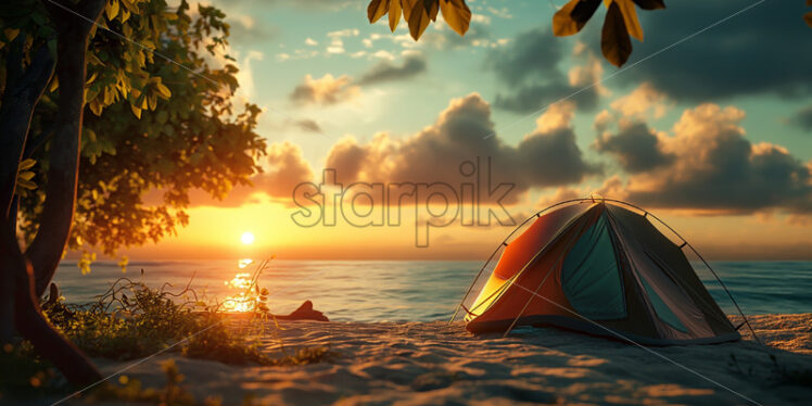 Camping on a beach at sunset - Starpik