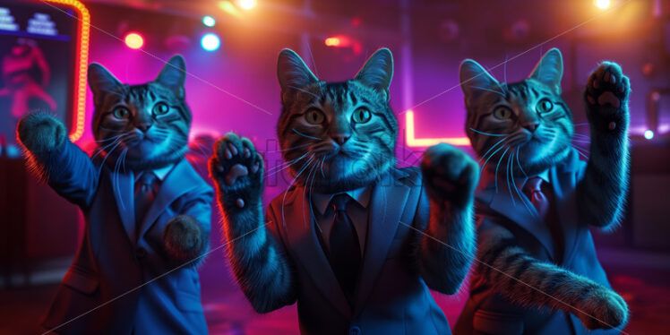 Cat in a suite dancing in the disco neon lights fun - Starpik