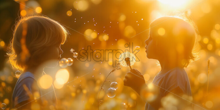 Children playing in countryside at sunset - Starpik