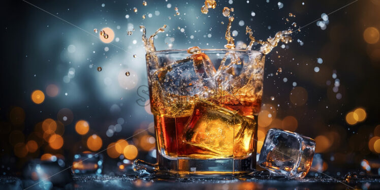 Cognac and ice in s glass with splash - Starpik