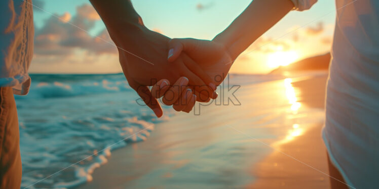 Couple hands holding at the beach sunset view - Starpik