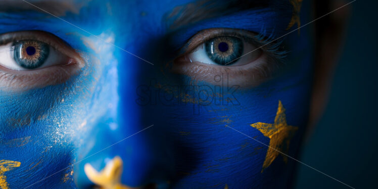 Face painted in European flag - Starpik