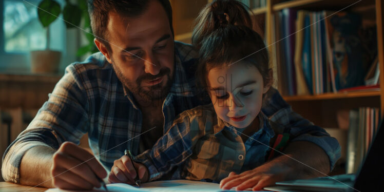 Father doing homework with his daughter - Starpik