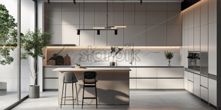 Front view modern kitchen white trendy colours - Starpik