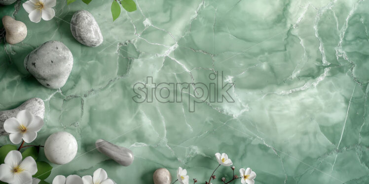 Green marble background with chamomile - Starpik