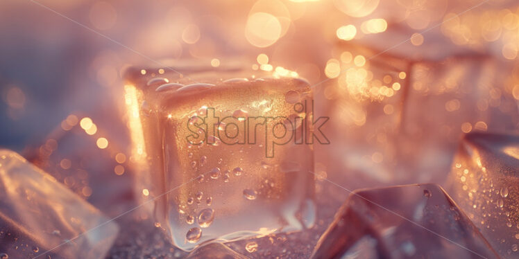 Ice cubes in sunset lights summer background - Starpik