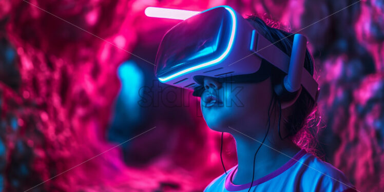 Kid with VR glasses in neon lights - Starpik