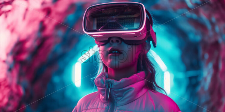 Kid with VR glasses in neon lights - Starpik