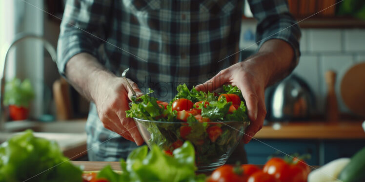 Man cooking Fresh salad homemade - Starpik