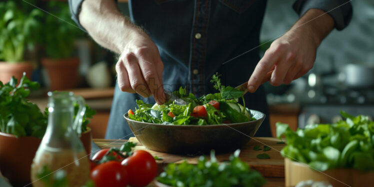 Man cooking Fresh salad homemade - Starpik