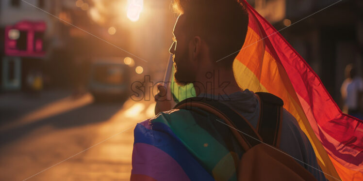 Man with a pride flag in a city - Starpik