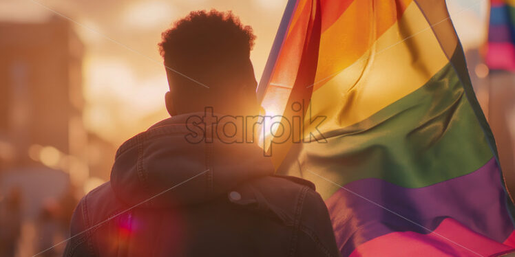 Man with a pride flag in a city - Starpik