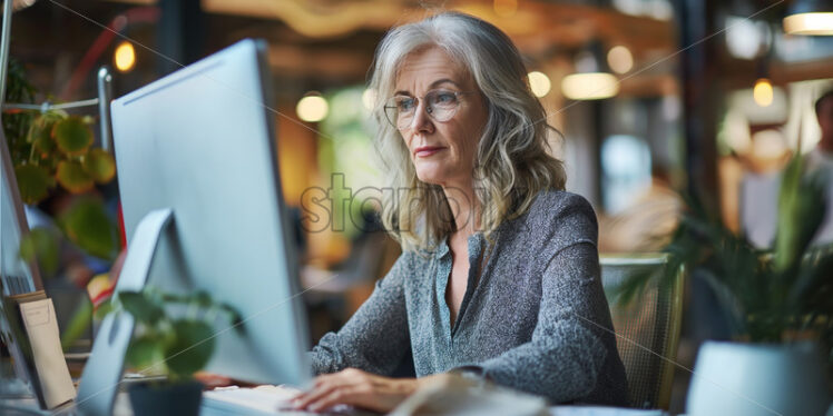 Old senior woman working on computer - Starpik