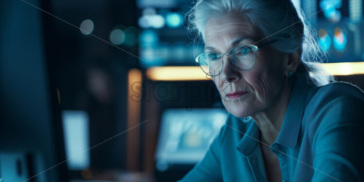 Old senior woman working on computer - Starpik