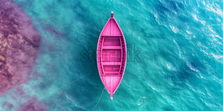 Pink boat with turquoise sea water top view - Starpik