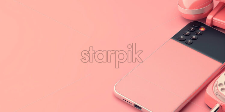 Pink phone on a pink solid background - Starpik