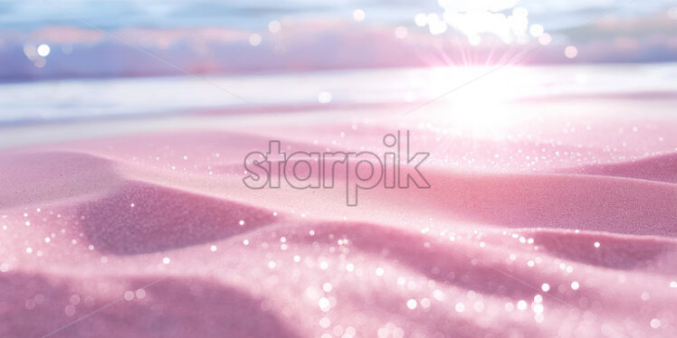 Pink sand beach beautiful view, ocean sea waves  - Starpik