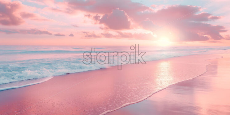 Pink sand beach beautiful view, ocean sea waves  - Starpik