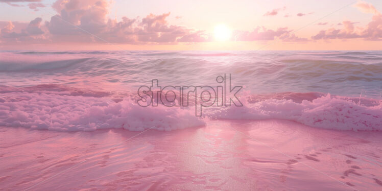 Pink sand beach beautiful view, ocean sea waves  - Starpik