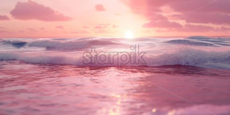 Pink sand beach beautiful view, ocean sea waves  - Starpik