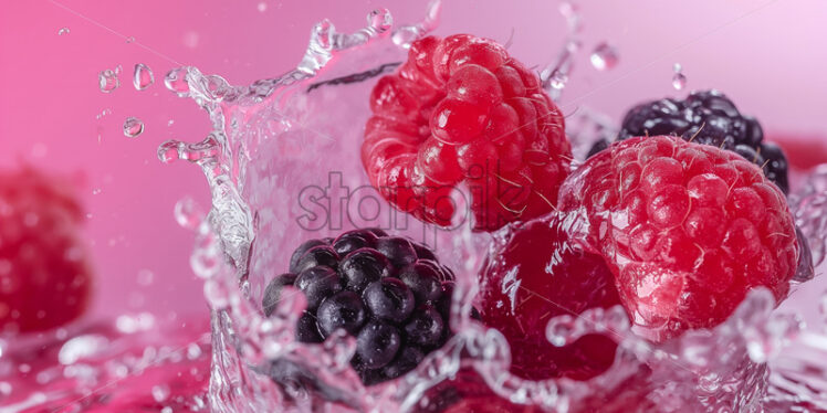 Raspberry fruits in splash water - Starpik