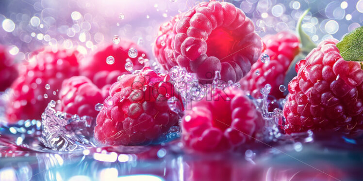 Raspberry fruits in splash water - Starpik