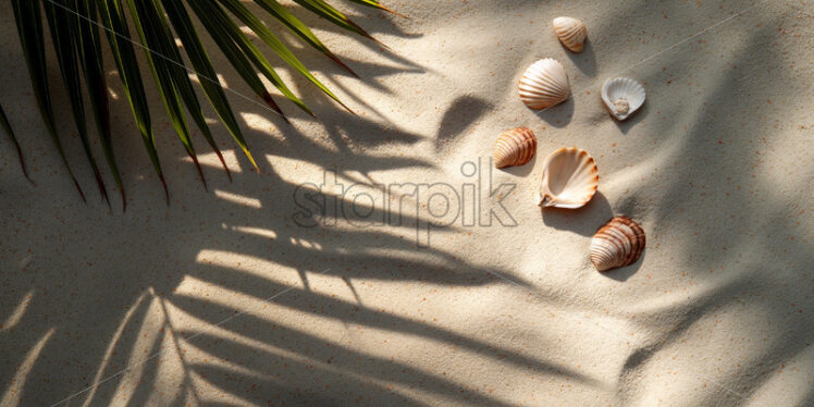 Sand beach with palm leaves shadow background for product placement  - Starpik