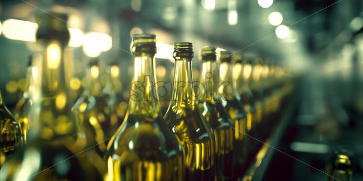 Wine bottles production, bottles on container at the winery - Starpik