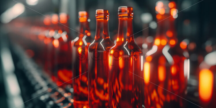 Wine bottles production, bottles on container at the winery - Starpik