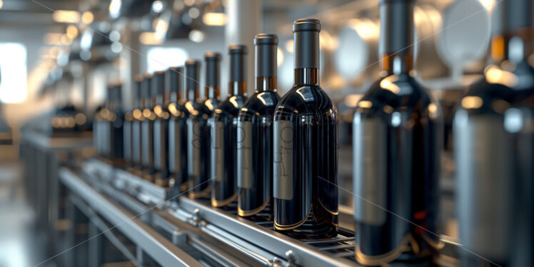 Wine bottles production, bottles on container at the winery - Starpik