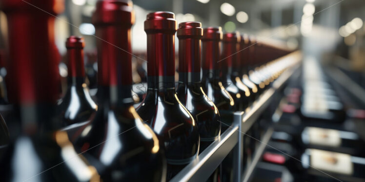 Wine bottles production, bottles on container at the winery - Starpik