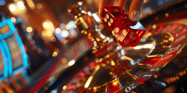 Woman hand throwing dices in a casino close up  - Starpik