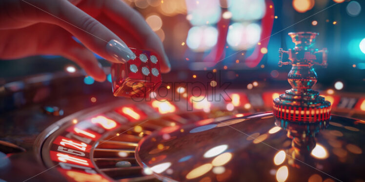 Woman hand throwing dices in a casino close up  - Starpik