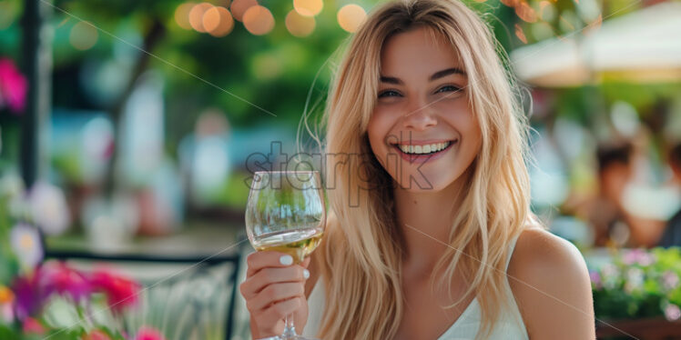 Woman happy at wine tasting event - Starpik