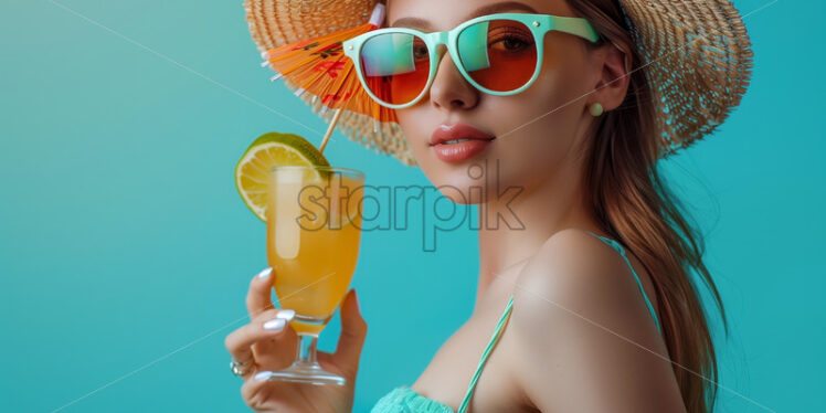 Woman in hat drinking cocktail summer - Starpik