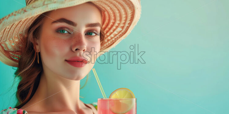 Woman in hat drinking cocktail summer - Starpik