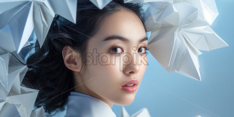 Woman portrait with origami hair - Starpik