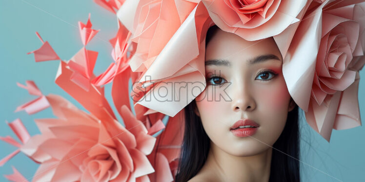 Woman portrait with origami hair - Starpik