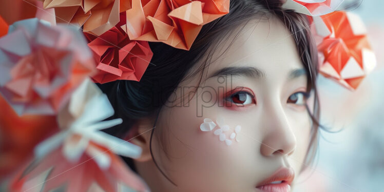 Woman portrait with origami hair - Starpik