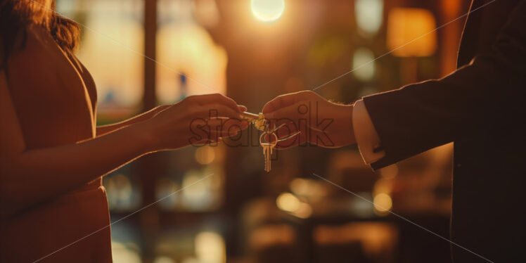 Woman traveler checking in a hotel taking the keys - Starpik