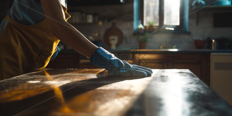 Woman with gloves cleaning the table - Starpik